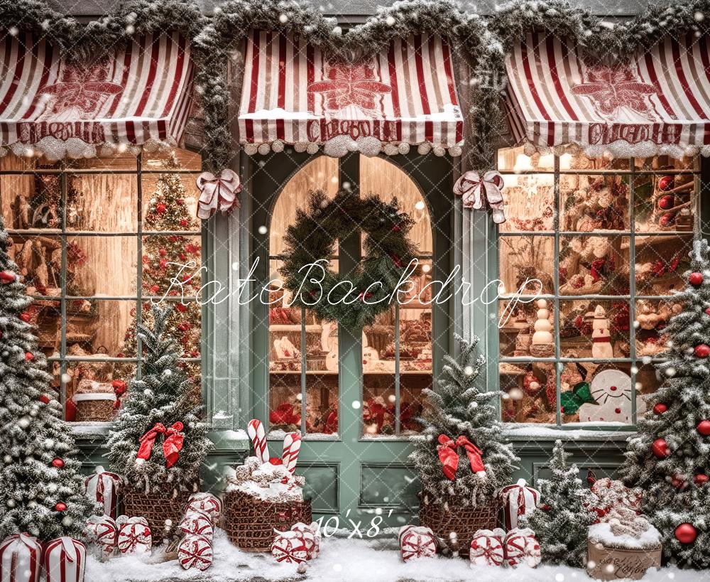 Kerstcadeauwinkel in Sneeuwachtergrond voor Fotografie