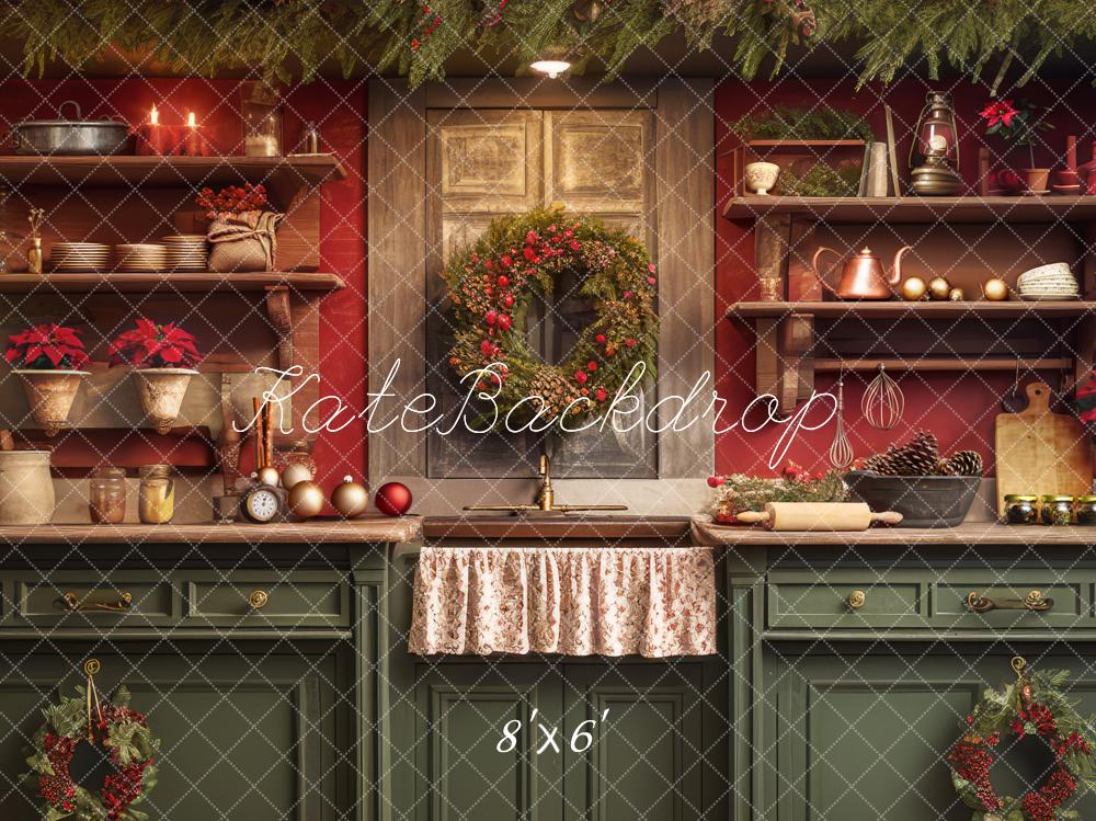 Fondo de cocina de Navidad rojo y verde diseñado por Mandy Ringe Fotografía