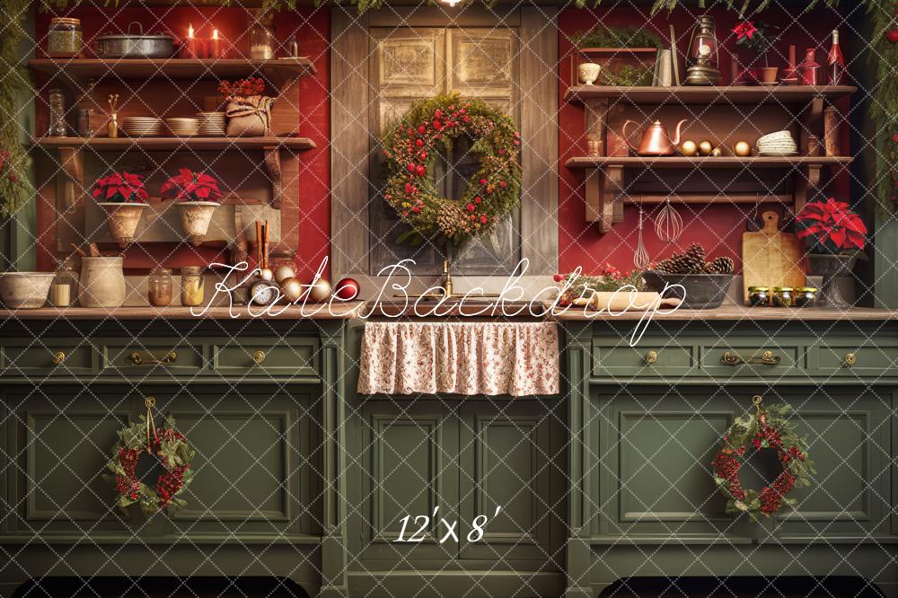 Fondo de cocina de Navidad rojo y verde diseñado por Mandy Ringe Fotografía