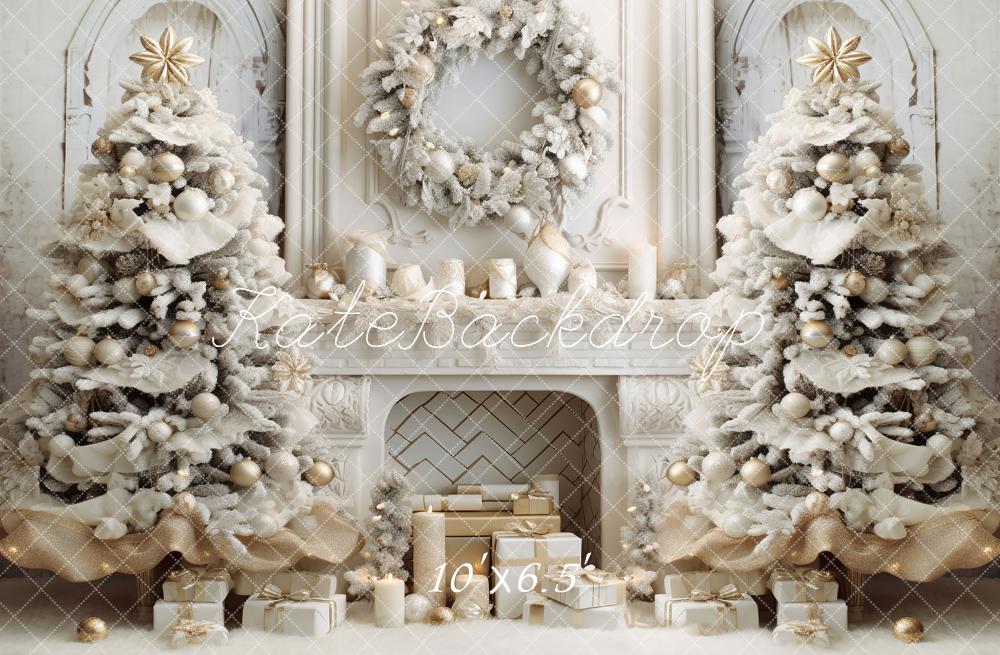 Kate Christmas Elegant Room White Fireplace Backdrop for Photography
