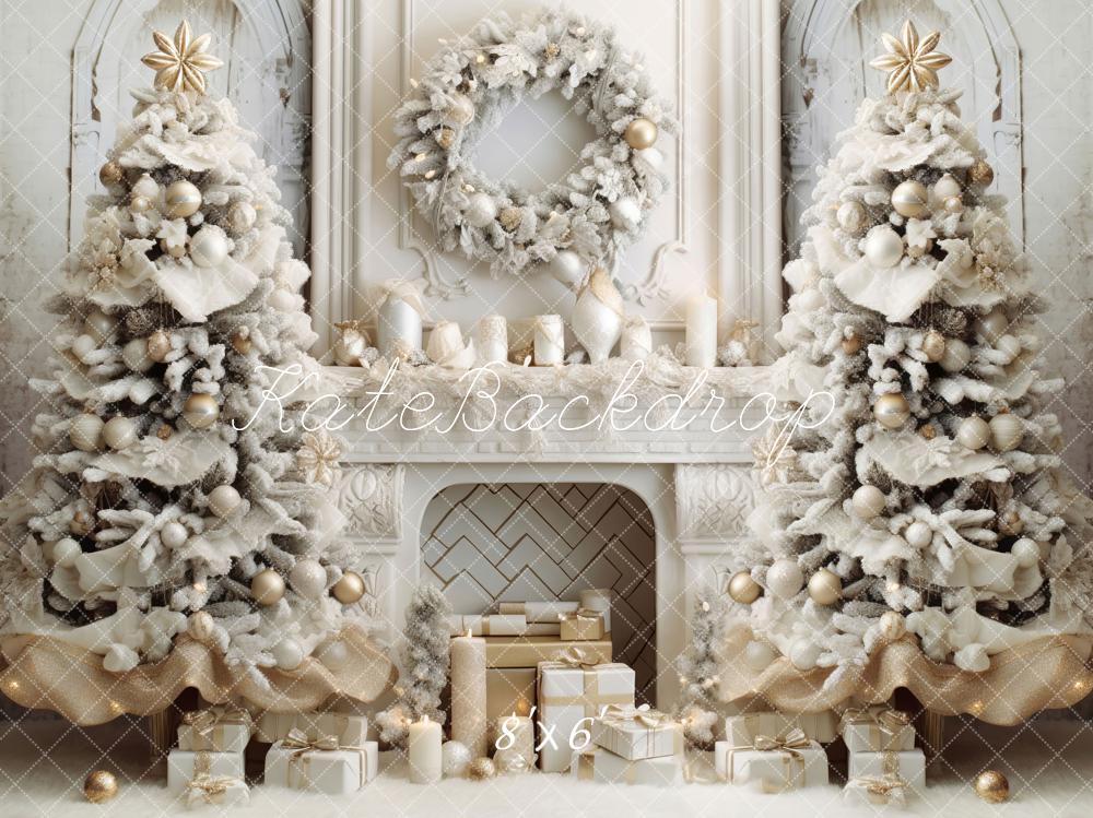Kate Christmas Elegant Room White Fireplace Backdrop for Photography