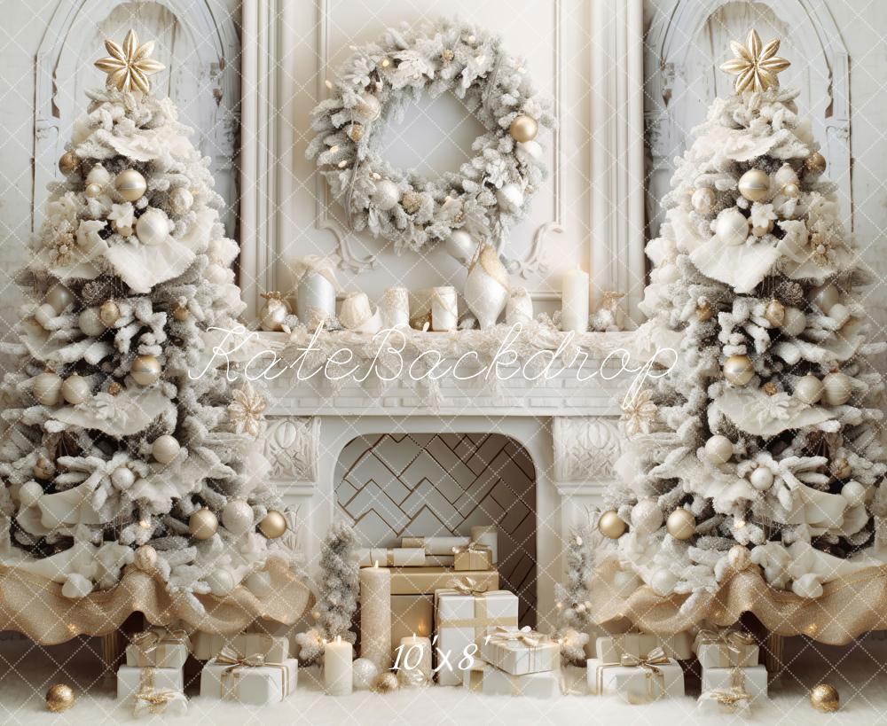 Kate Christmas Elegant Room White Fireplace Backdrop for Photography