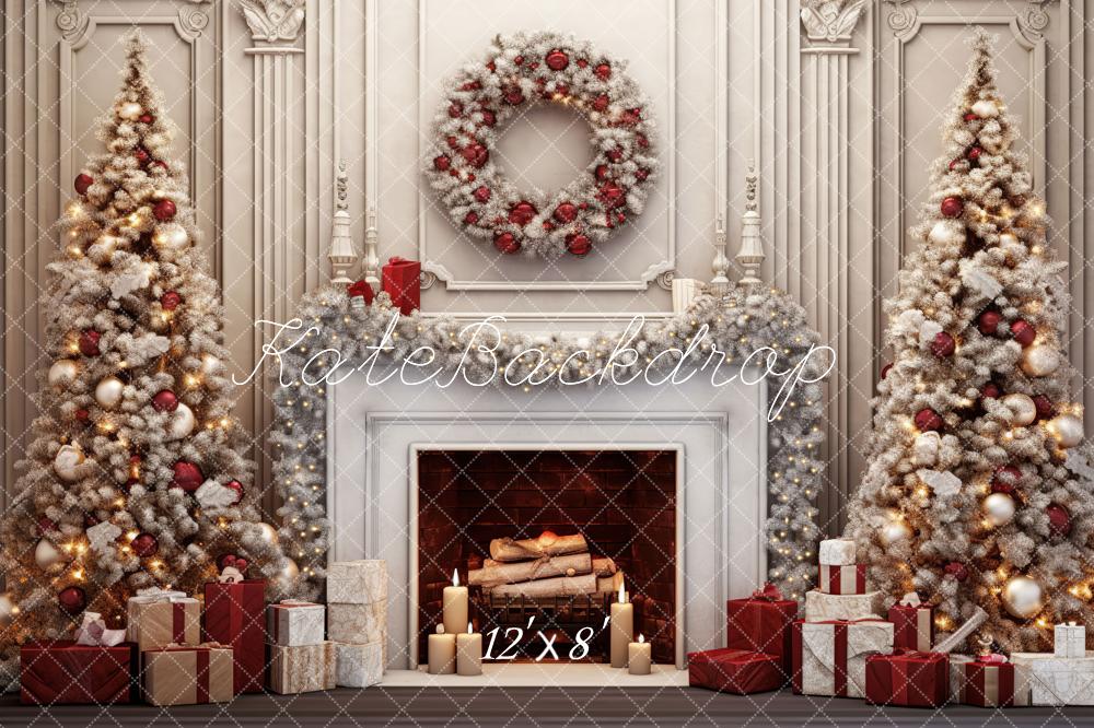 Kate Christmas Vintage Wall Tree with Red Fleece Backdrop for Photography