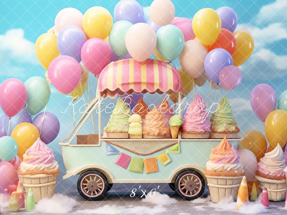 Kate Summer Ice Cream Truck with Colorful Balloon Printed Backdrop Designed by Chain Photography