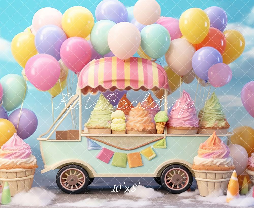 Kate Summer Ice Cream Truck with Colorful Balloon Backdrop Designed by Chain Photography