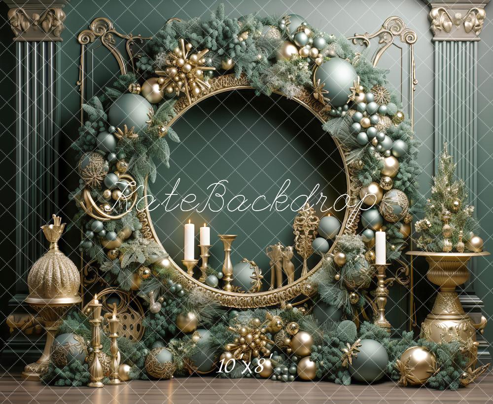 Kate Christmas Vintage Green Wall Big Wreath Backdrop Designed by Emetselch