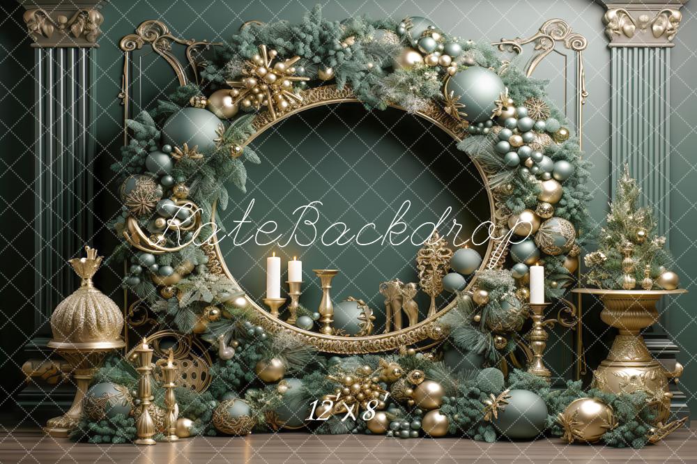Kate Christmas Vintage Green Wall Big Wreath Backdrop Designed by Emetselch