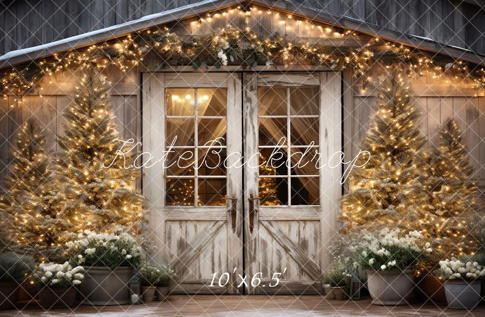 Kate Christmas Barn with Lights and Christmas Tree Backdrop Designed by Emetselch