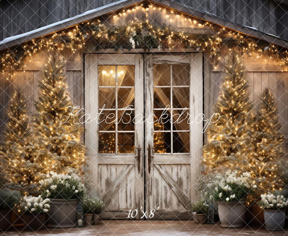 Kate Christmas Barn with Lights and Christmas Tree Backdrop Designed by Emetselch