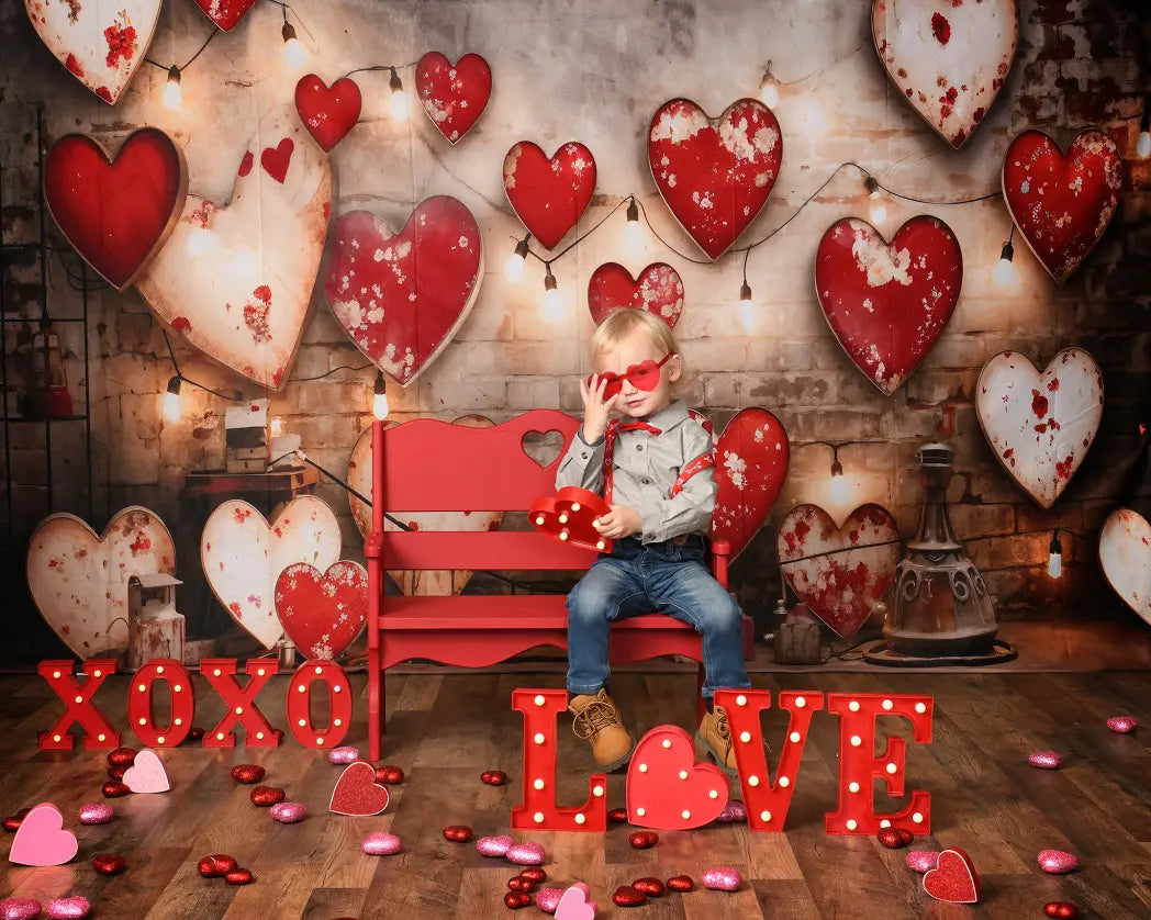 Kate Valentine's Day Industrial Sense Retro Lamp Wall Love Printed Backdrop Designed by Emetselch