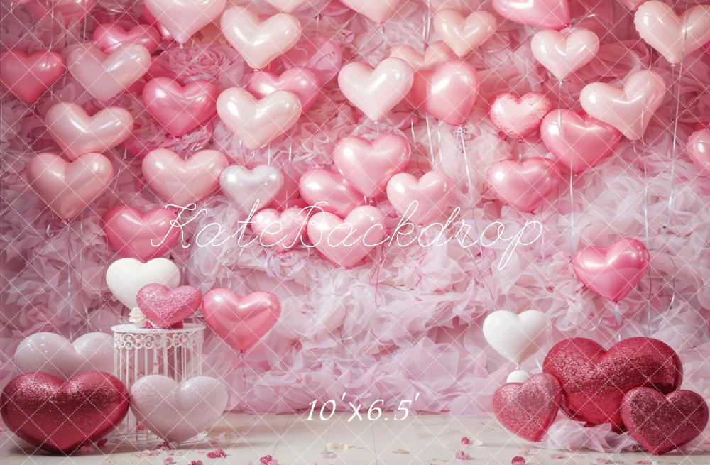 Kate Valentine's Day Pink Love Heart Balloon Romantic Room Printed Backdrop Designed by Emetselch