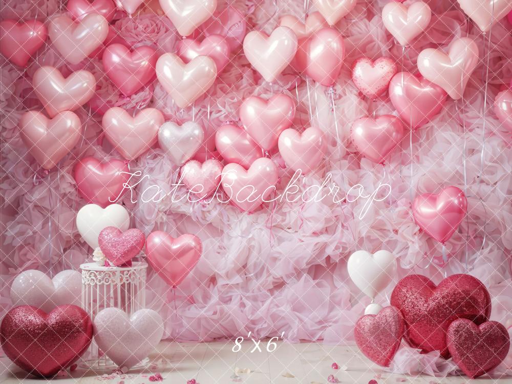 Kate Valentine's Day Pink Love Heart Balloon Romantic Room Printed Backdrop Designed by Emetselch