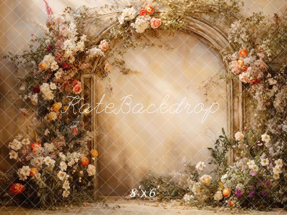 Zonnige Beige Bloemenmuur Voorjaarsachtergrond Ontworpen door Emetselch