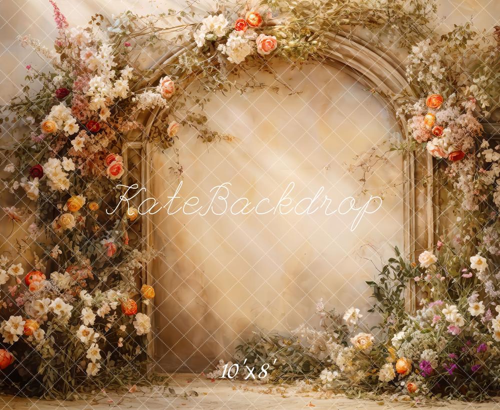 Zonnige Beige Bloemenmuur Voorjaarsachtergrond Ontworpen door Emetselch