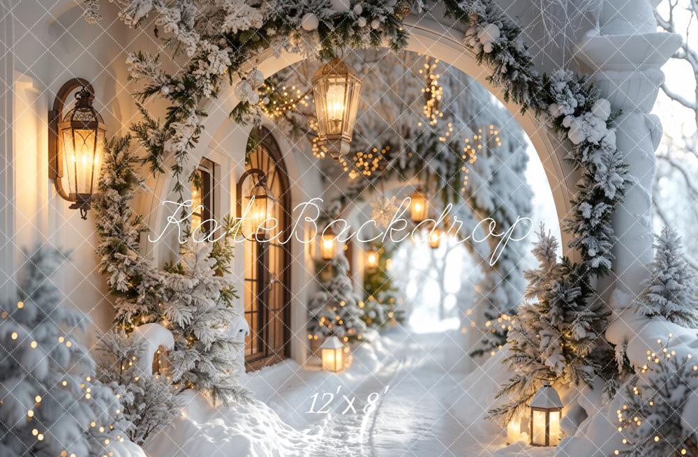 Kate Winter Christmas White Flower Arch Snowy Hallway Backdrop Designed by Emetselch
