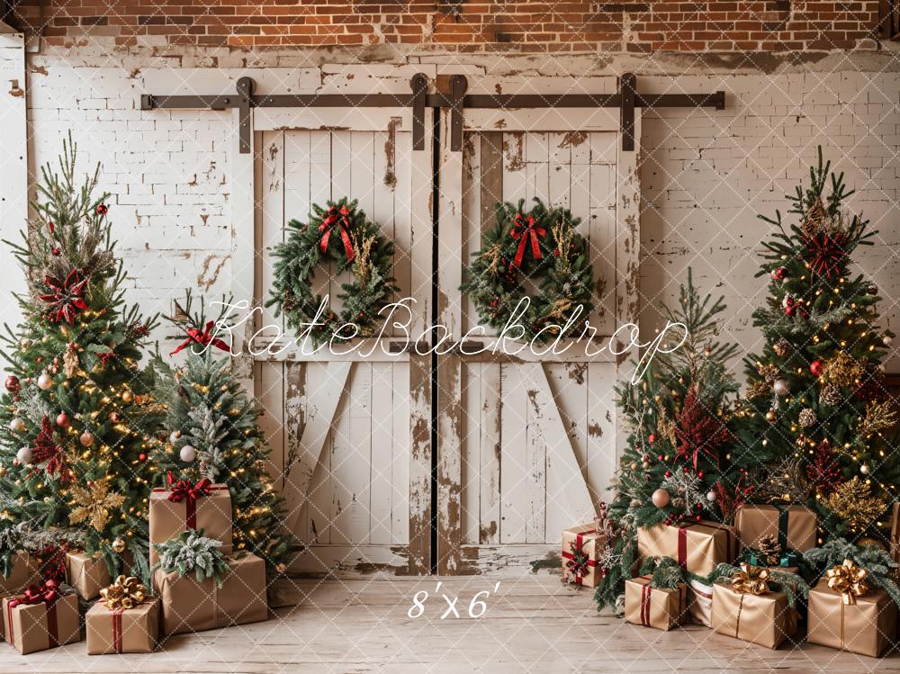Kate Christmas Tree White Shabby Barn Door Backdrop Designed by Emetselch