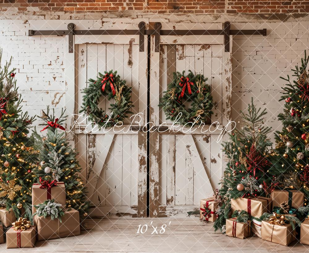Kate Christmas Tree White Shabby Barn Door Backdrop Designed by Emetselch