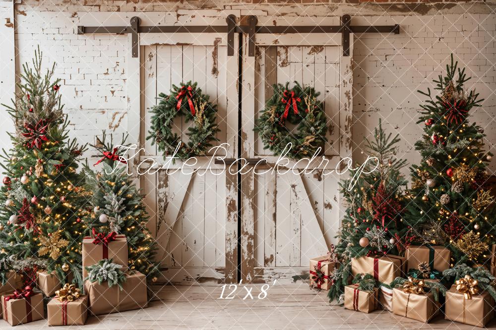 Kate Christmas Tree White Shabby Barn Door Backdrop Designed by Emetselch
