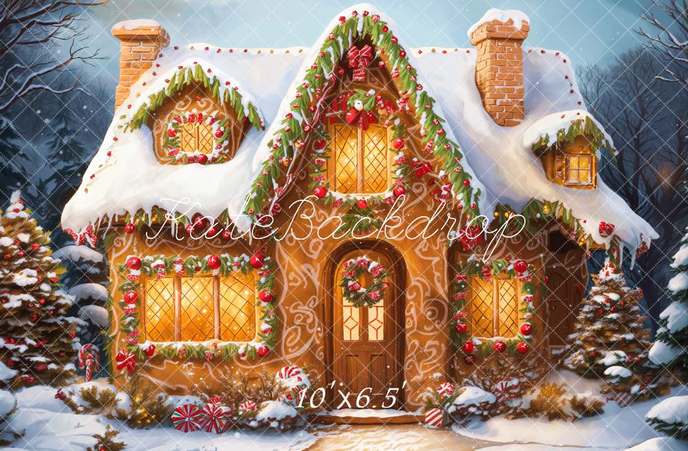 Kate Christmas Cartoon Cabin Snow White Printed Backdrop Designed by Emetselch