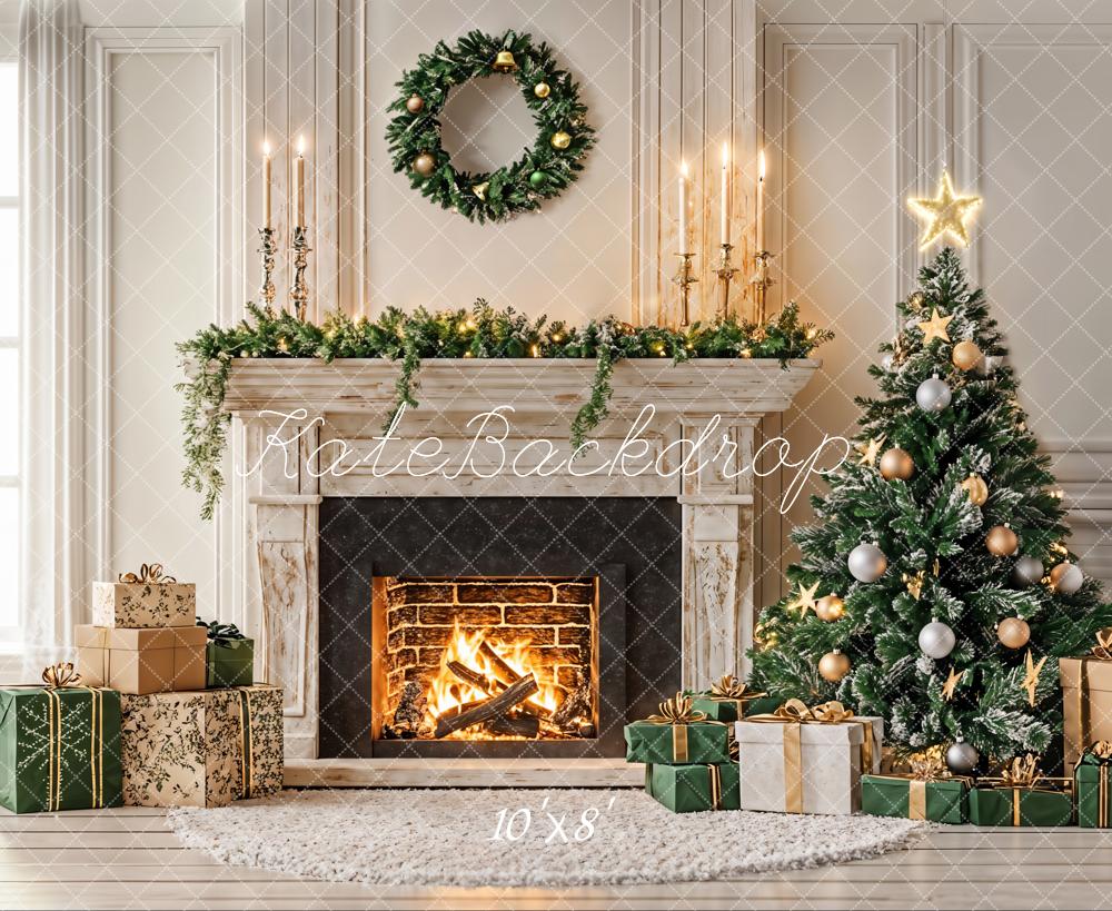 Kate Christmas Tree White Fireplace Gift Box Backdrop Designed by Emetselch