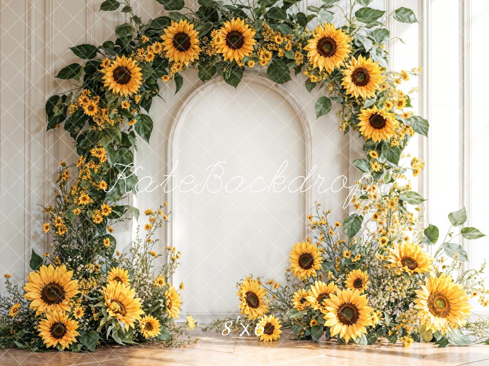 Kate Sunflower Arch Floral Retro Wall Backdrop Designed by Emetselch