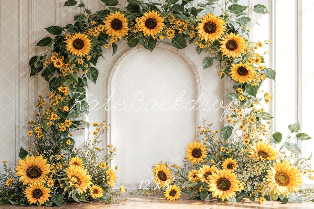 Kate Sunflower Arch Floral Retro Wall Backdrop Designed by Emetselch
