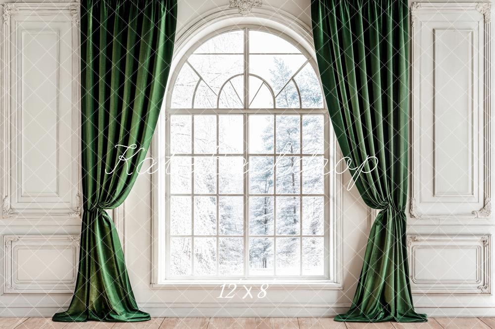 Kate Elegant Green Curtain Arch Window Backdrop Designed by Emetselch