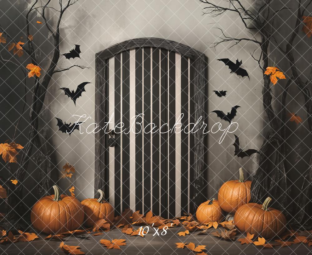 Kate Halloween Pumpkins Door Bats Trees Backdrop Designed by Emetselch