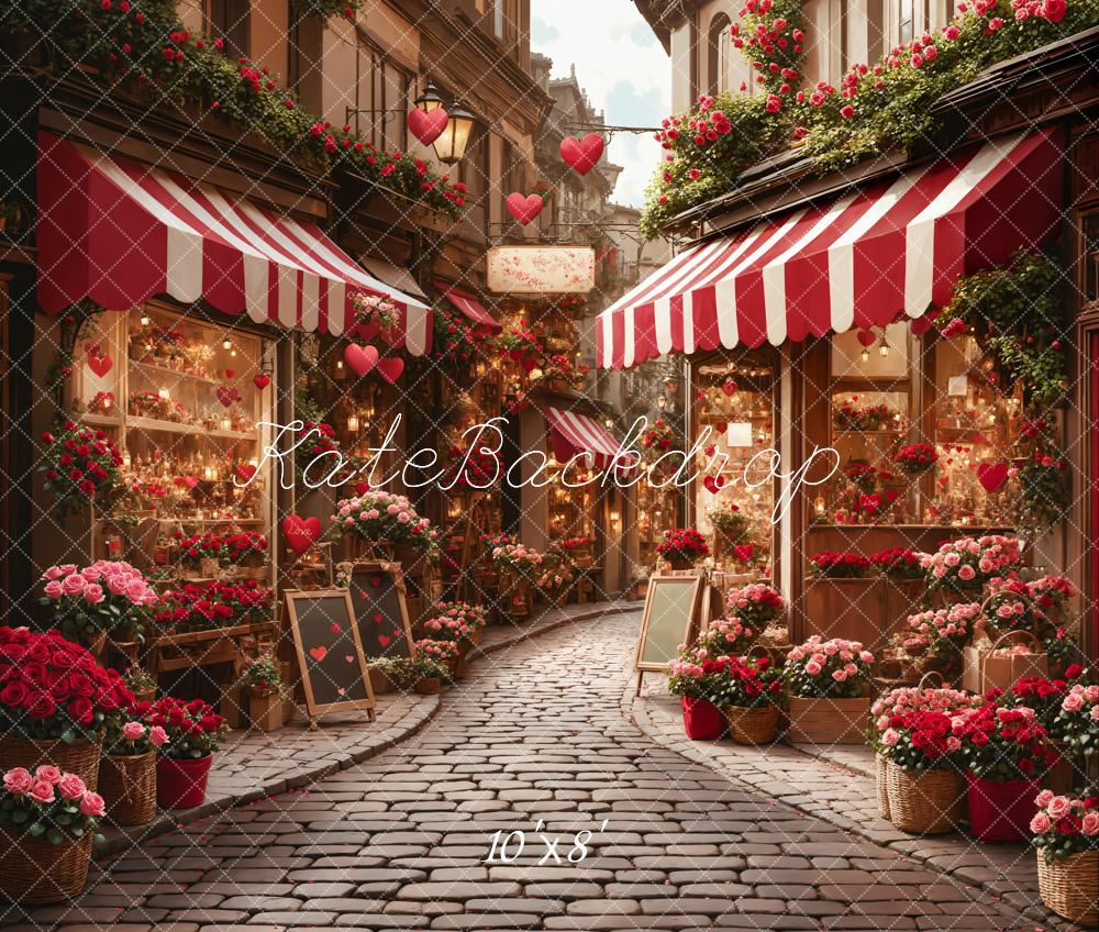 Valentijnsdag Bloemenwinkel Straat Foto Achtergrond Designed by Emetselch