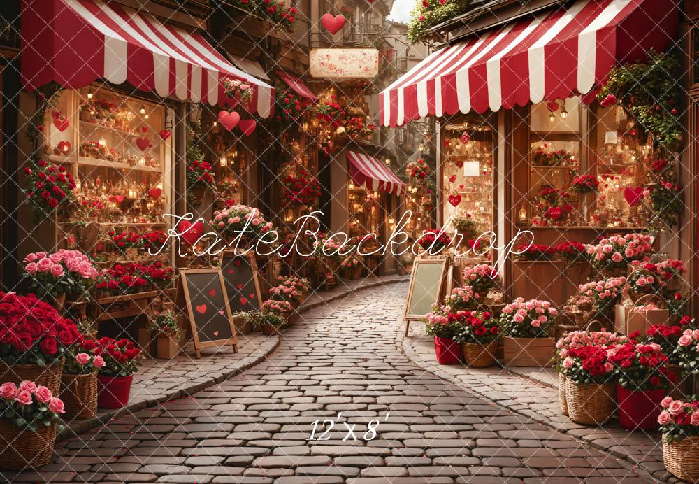 Valentijnsdag Bloemenwinkel Straat Foto Achtergrond Designed by Emetselch