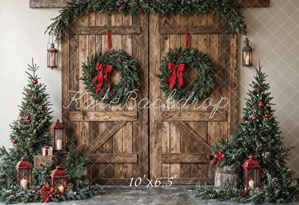 Kerst Houten Schuifdeur Met Krans Foto Achtergrond Designed by Emetselch