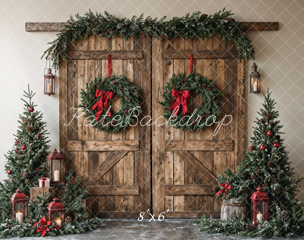 Kerst Houten Schuifdeur Met Krans Foto Achtergrond Designed by Emetselch