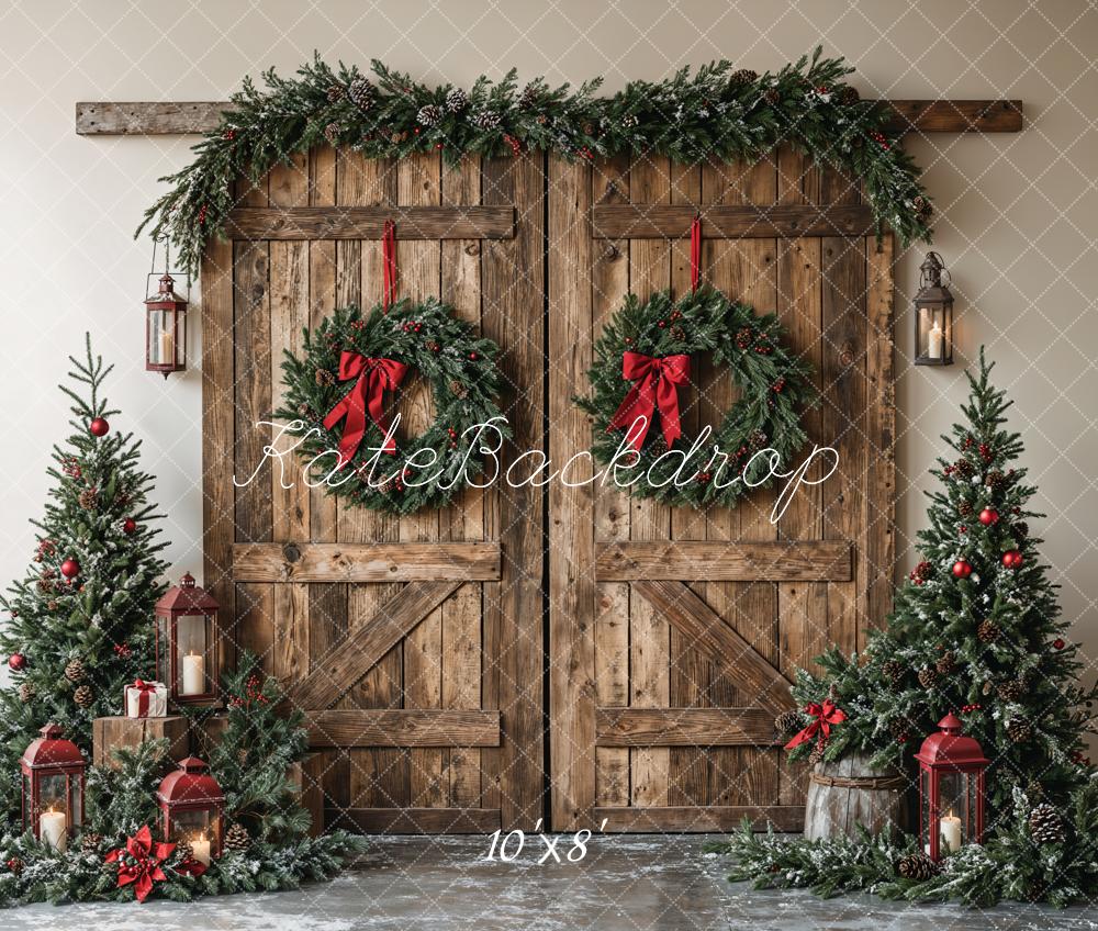 Kerst Houten Schuifdeur Met Krans Foto Achtergrond Designed by Emetselch