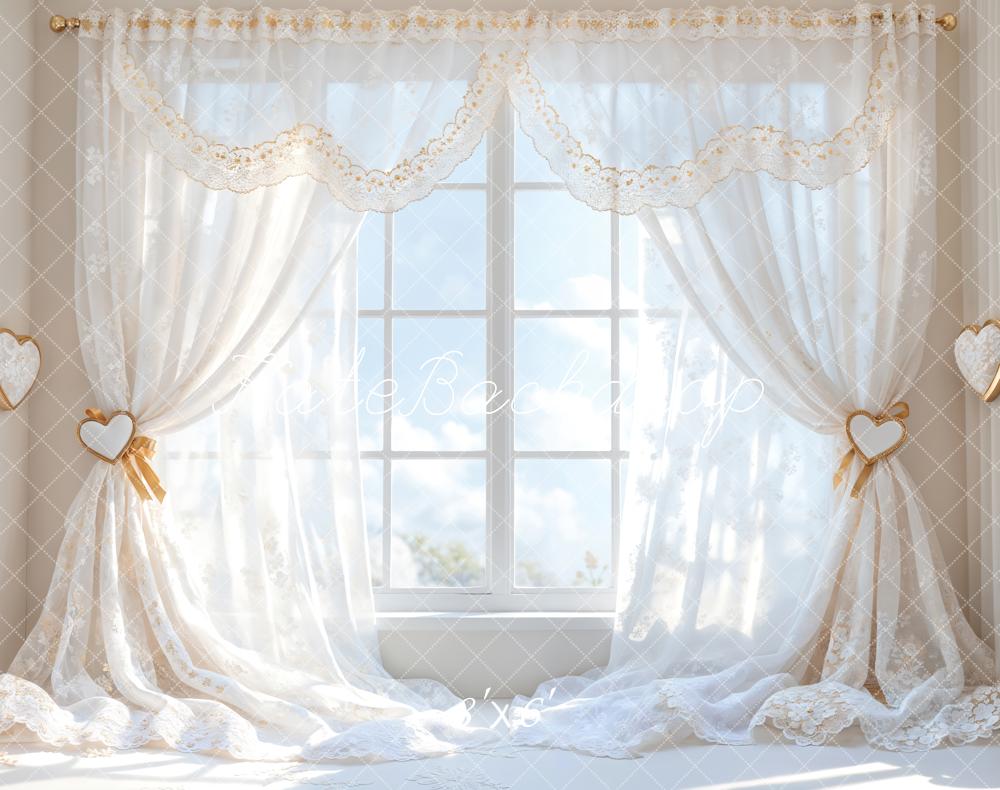 Kate Romantic White Curtain Window Backdrop Designed by Emetselch