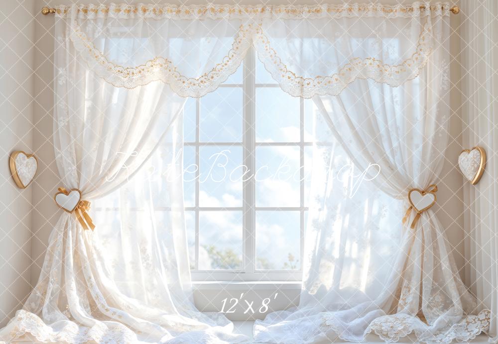Kate Romantic White Curtain Window Backdrop Designed by Emetselch