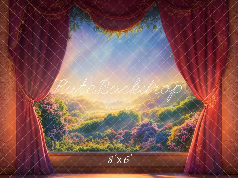 Kate Theater Red Curtain Scenic Landscape Printed Backdrop Designed by Emetselch