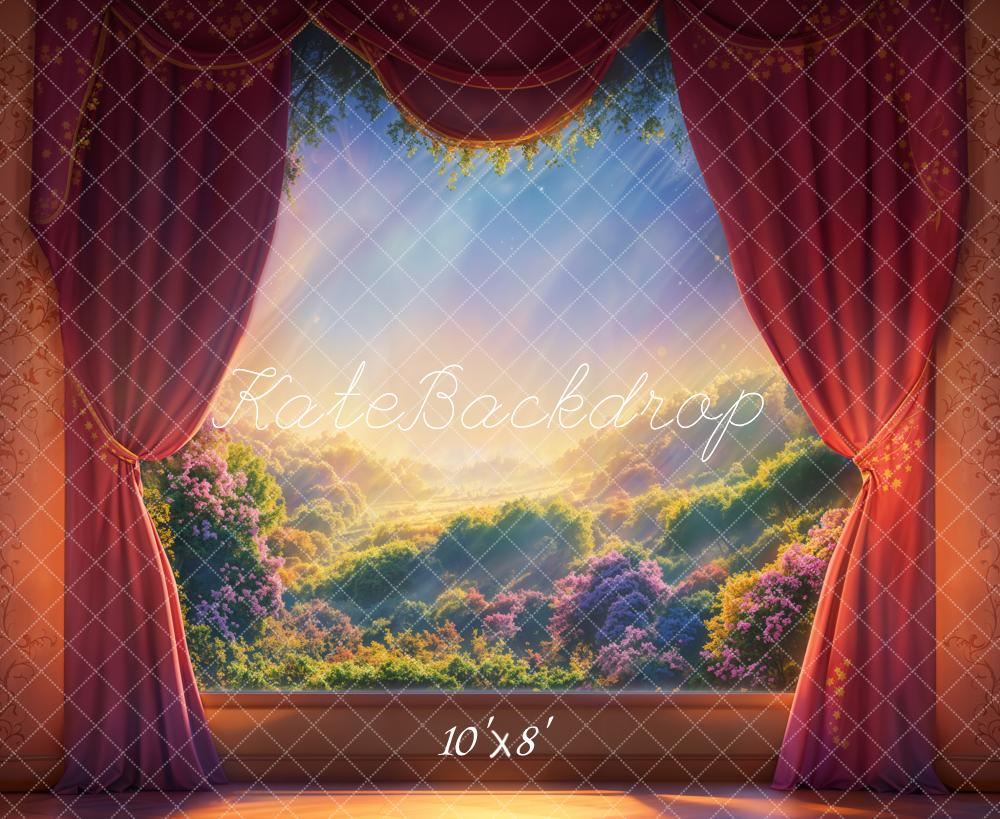 Kate Theater Red Curtain Scenic Landscape Printed Backdrop Designed by Emetselch