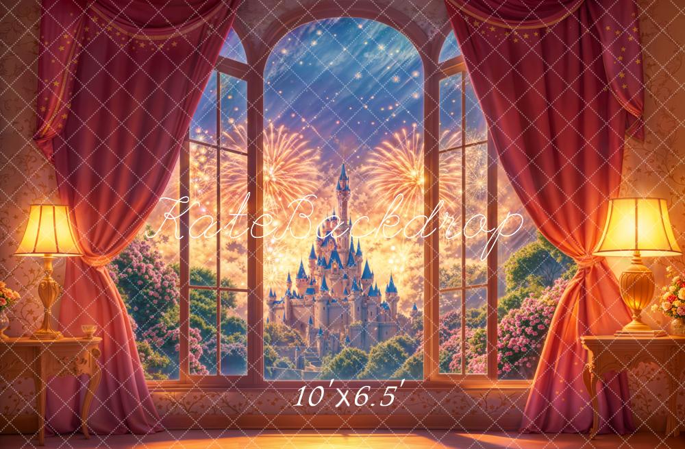 Fantasy Kasteel Raam Vuurwerk Foto Achtergrond Designed by Emetselch