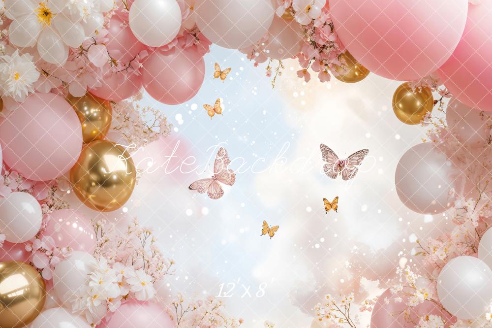 Fondo de Globo de Mariposa Floral Rosa Diseñado por Emetselch