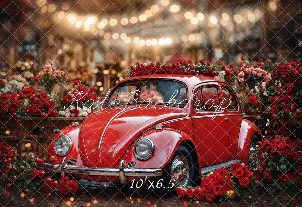 Kate Valentine's Day Vintage Red Roses Car Backdrop Designed by Emetselch