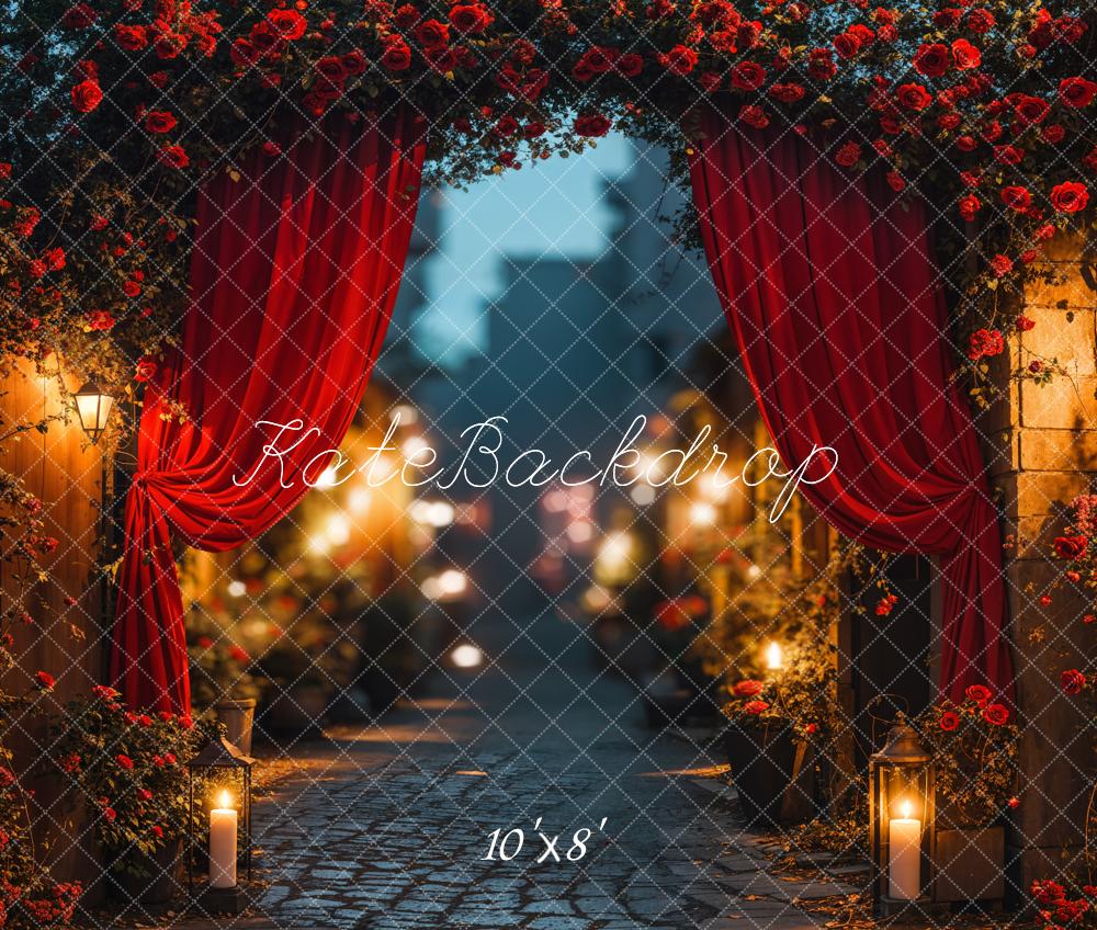Kate Valentine Red Curtain Street Lights Backdrop Designed by Emetselch