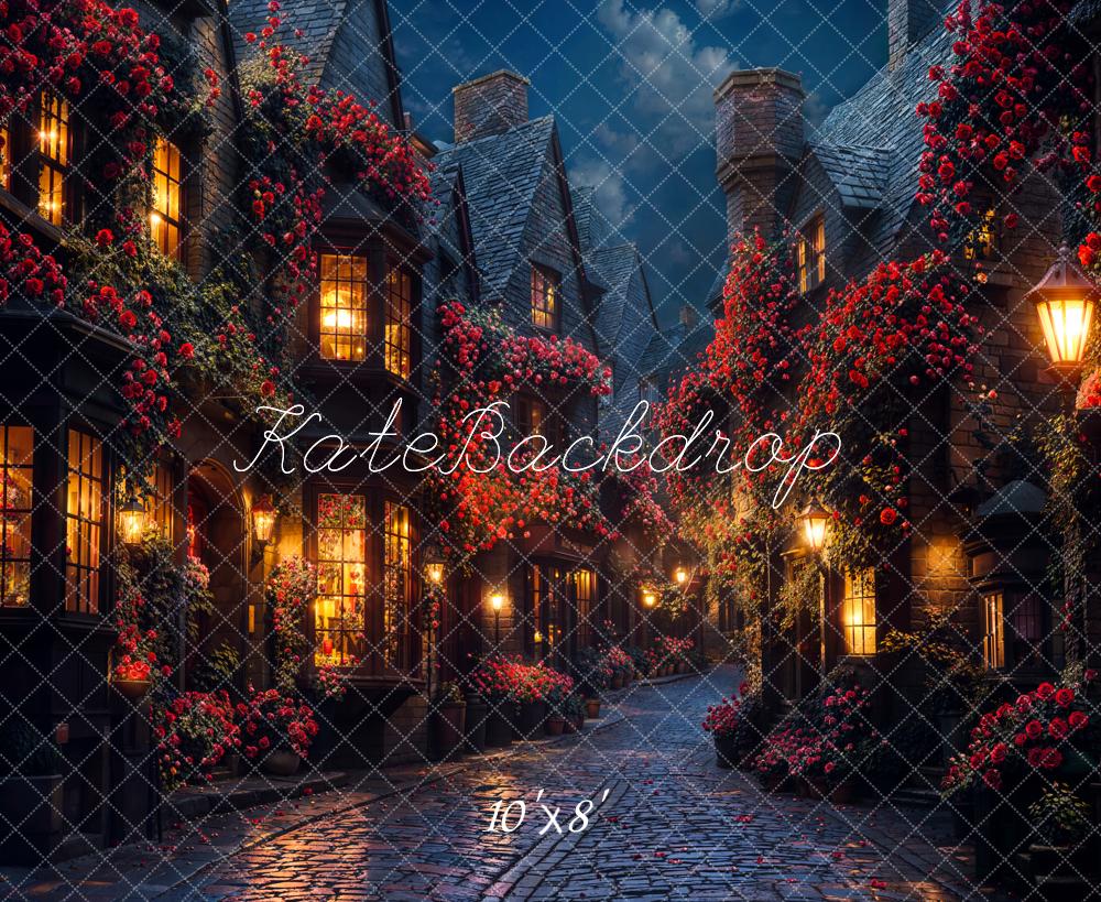 Kate Romantic Floral Village Night Backdrop Designed by Emetselch