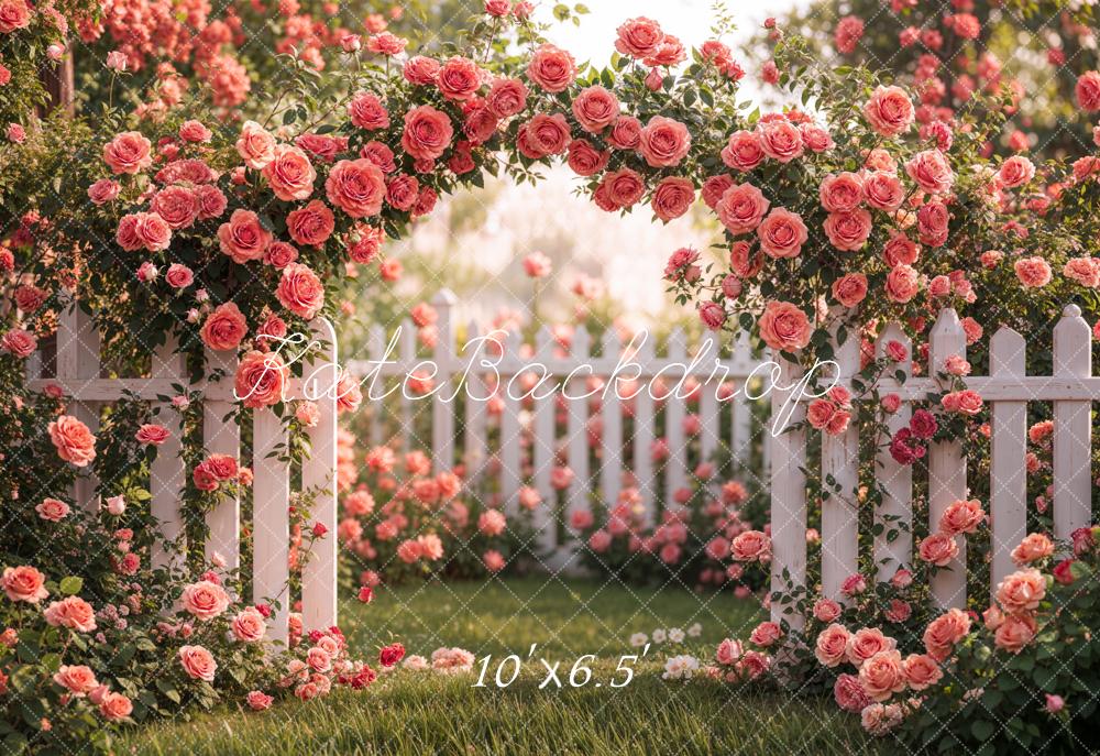 Kate Spring Flower Arch Pink Rose Garden Fleece Backdrop Designed by Emetselch