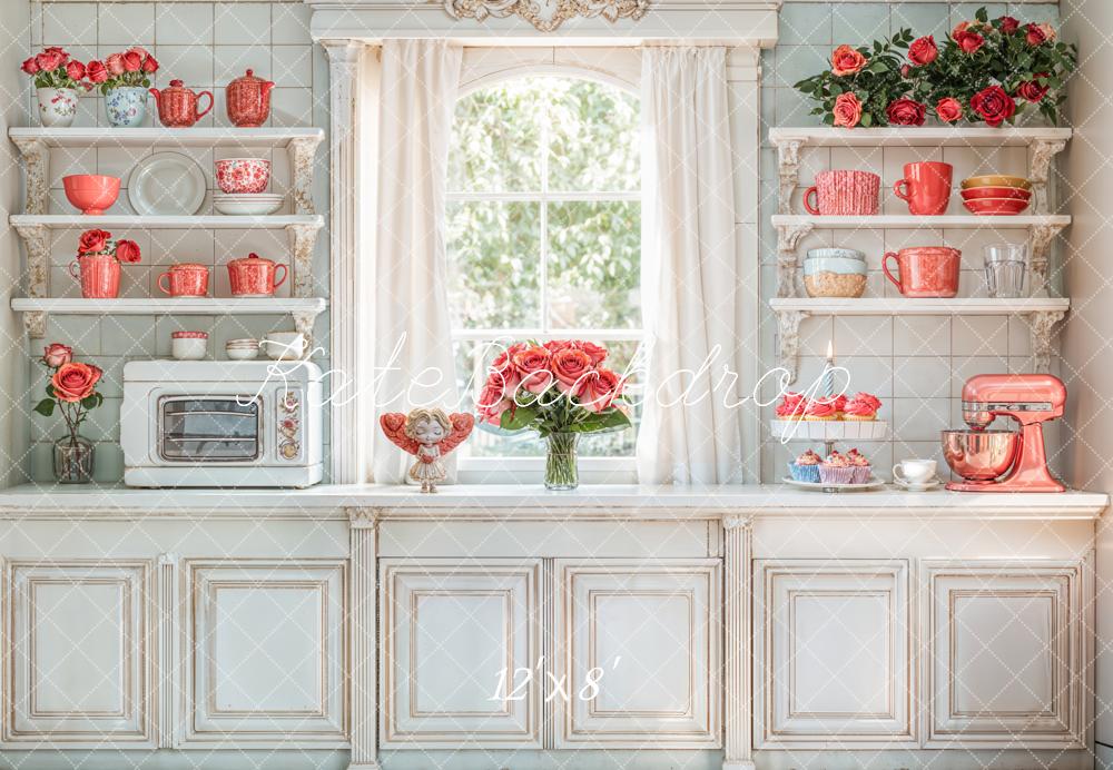 Kate Romantic Vintage Kitchen Cabinets Floral Backdrop Designed by Emetselch
