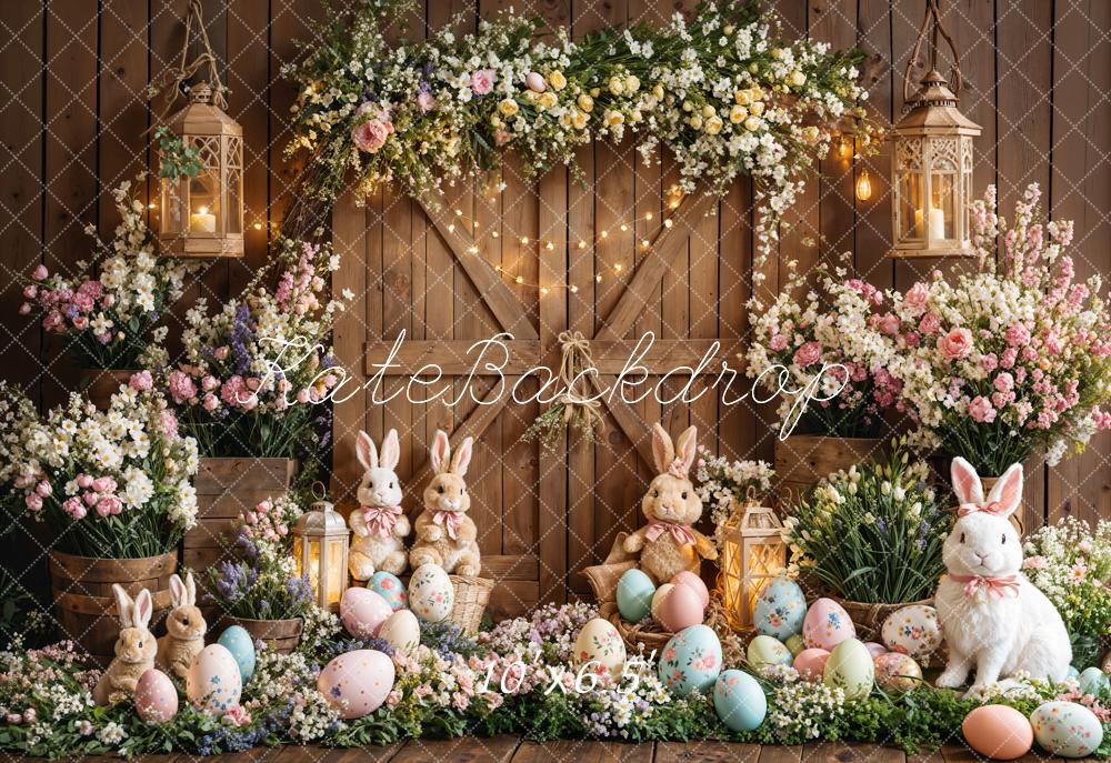 Easter Bunny Floral Eggs Wood Backdrop Designed by Emetselch