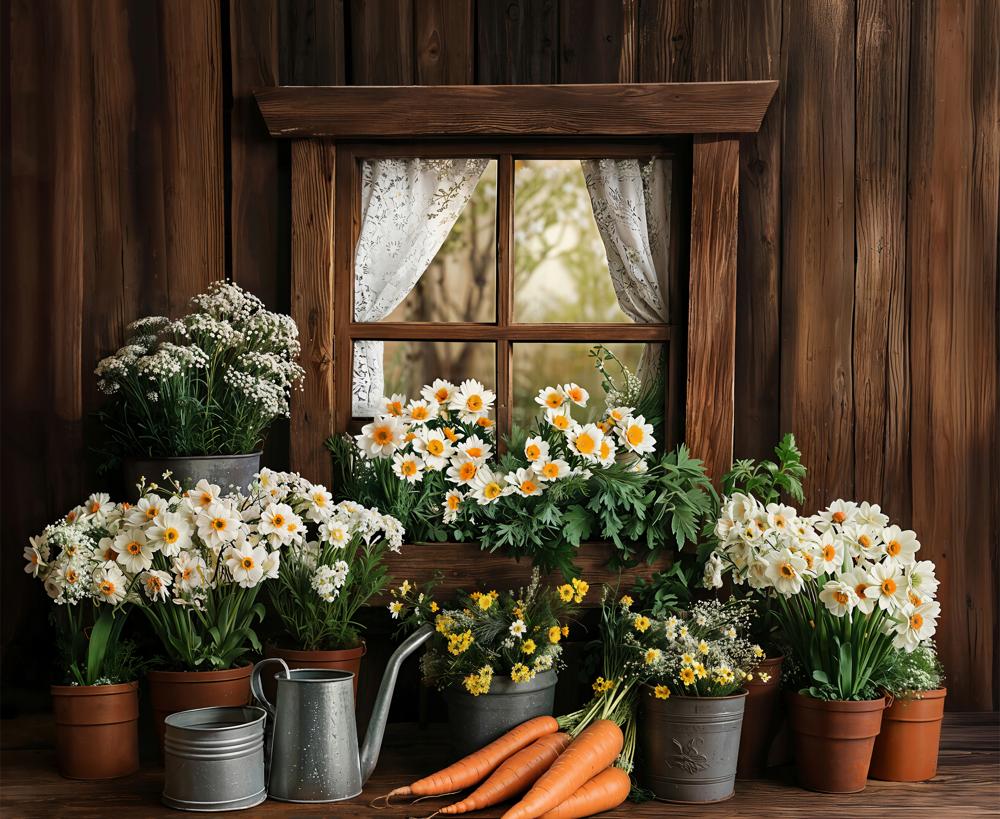 Fondo de ventana rústico floral de primavera y Pascua diseñado por Emetselch