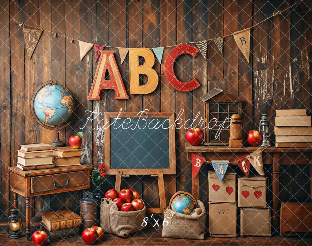 Kate Back to School/Graduation Globe Vintage Wooden Wall Backdrop Designed by Emetselch