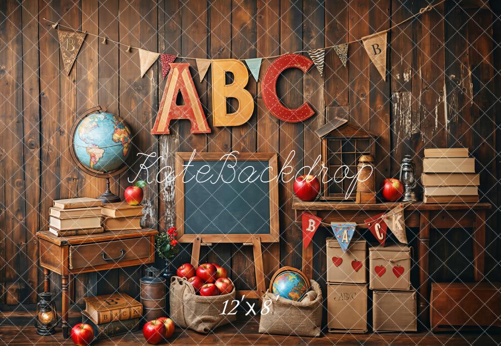 Kate Back to School/Graduation Globe Vintage Wooden Wall Backdrop Designed by Emetselch