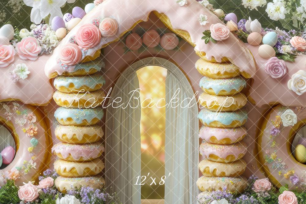 Kate Easter Sweets Donut Bunny House Printed Backdrop Designed by Mini MakeBelieve
