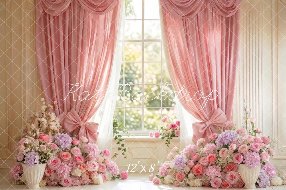 Cortina de Ventana Floral Rosa Romántica Diseñada por Patty Roberts